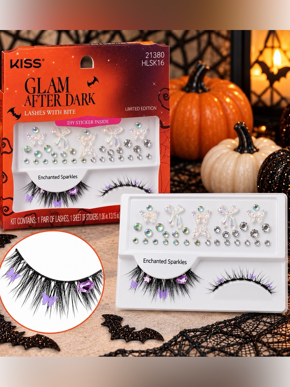 KISS Glam After Dark Enchanted Sparkles Butterfly Lashes & Face Gems - 21380